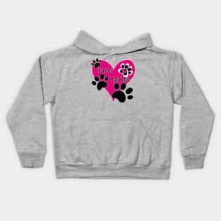 Pug Mom Big Pink Heart Dog Paw Prints Kids Hoodie